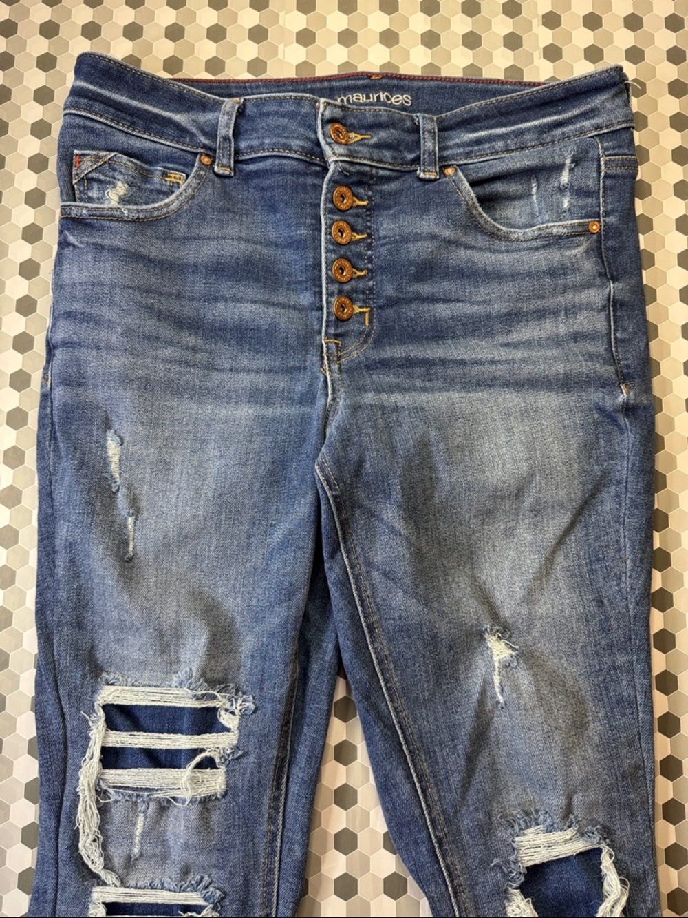 maurices Women’s Distressed Button-Fly Blue Jeans